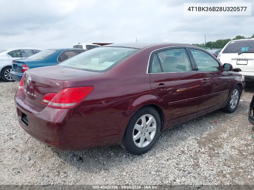 2008 Toyota Avalon Xl VIN: 4T1BK36B28U320577 Lot: 40420106