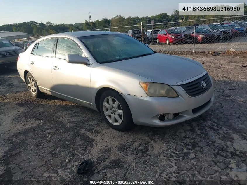 2008 Toyota Avalon Xl/Xls/Touring/Limited VIN: 4T1BK36B98U316980 Lot: 40453013