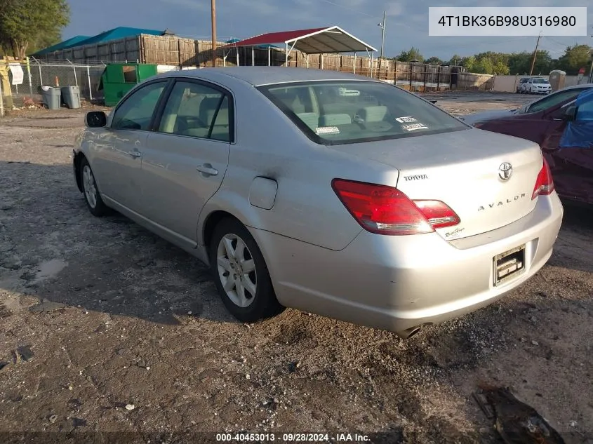 2008 Toyota Avalon Xl/Xls/Touring/Limited VIN: 4T1BK36B98U316980 Lot: 40453013