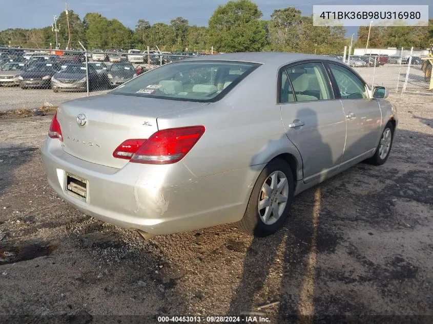 2008 Toyota Avalon Xl/Xls/Touring/Limited VIN: 4T1BK36B98U316980 Lot: 40453013