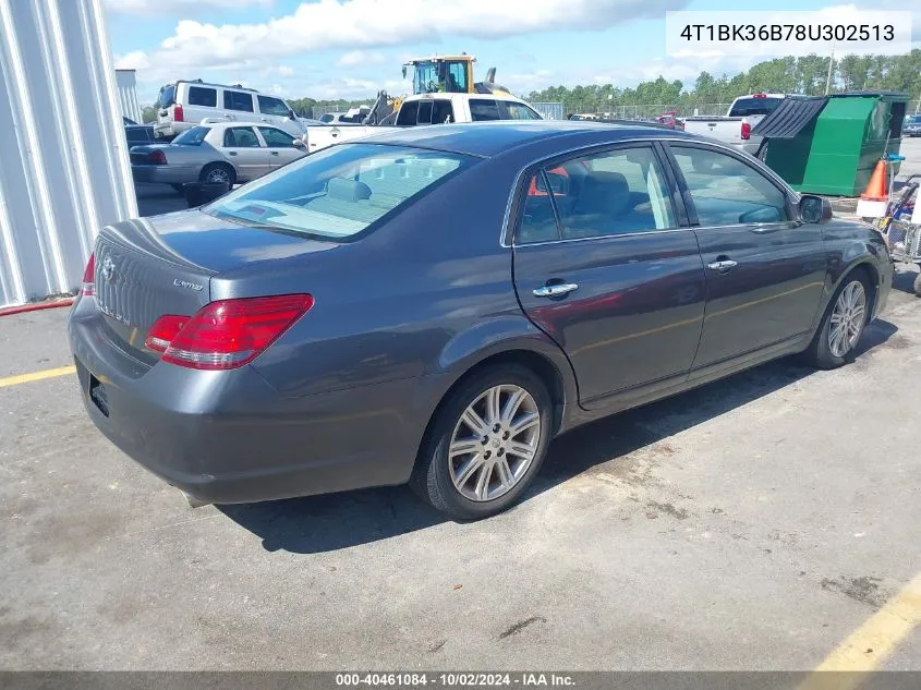 2008 Toyota Avalon Limited VIN: 4T1BK36B78U302513 Lot: 40461084