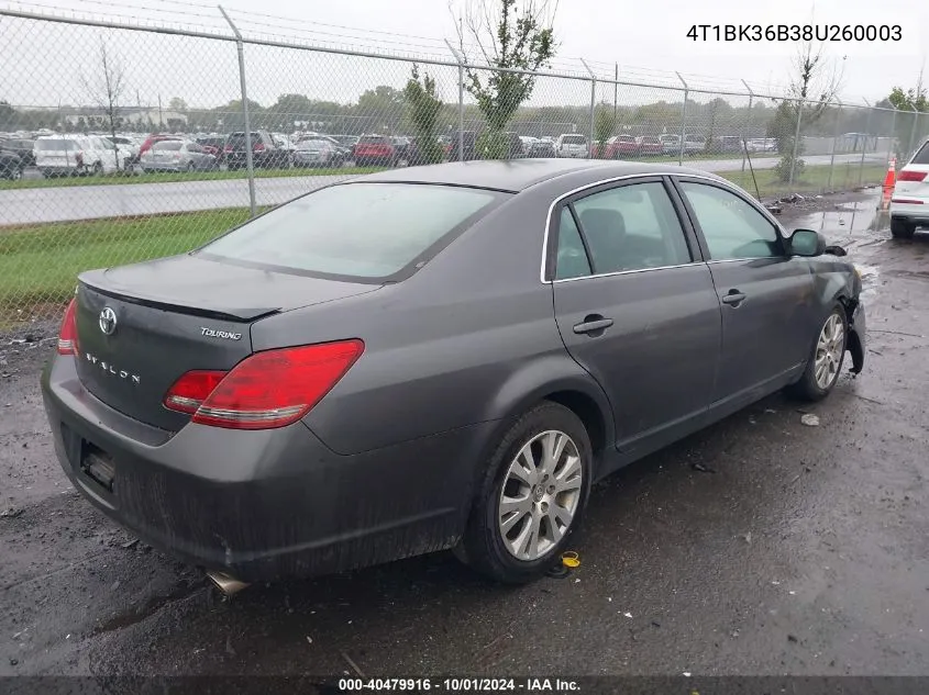 2008 Toyota Avalon Xl/Xls/Touring/Limited VIN: 4T1BK36B38U260003 Lot: 40479916