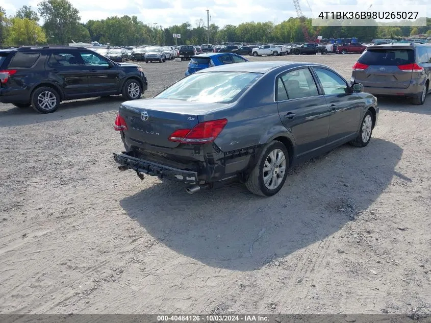 2008 Toyota Avalon Xls VIN: 4T1BK36B98U265027 Lot: 40484126