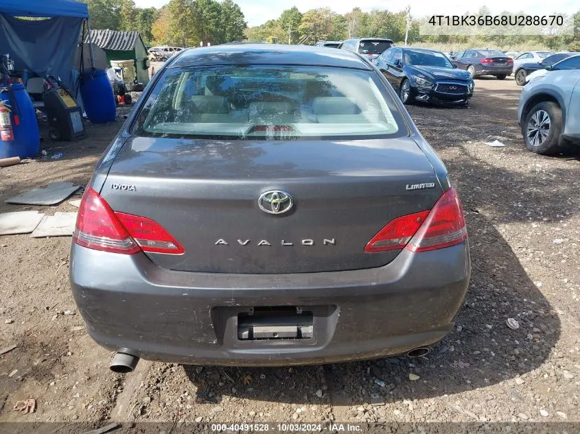 2008 Toyota Avalon Limited VIN: 4T1BK36B68U288670 Lot: 40491528