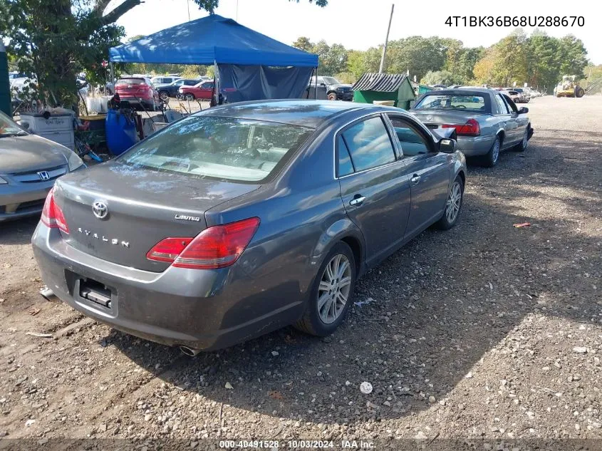 2008 Toyota Avalon Limited VIN: 4T1BK36B68U288670 Lot: 40491528