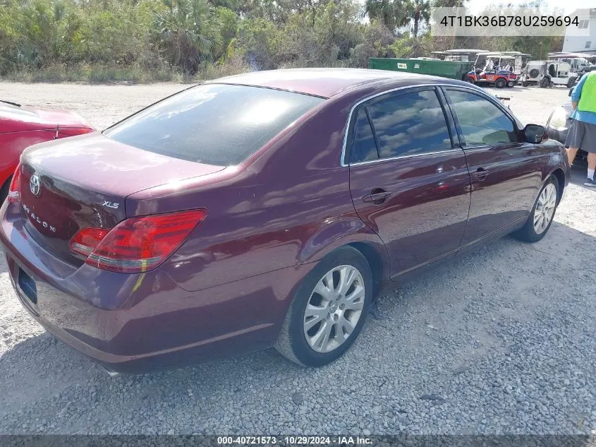 2008 Toyota Avalon Xls VIN: 4T1BK36B78U259694 Lot: 40721573