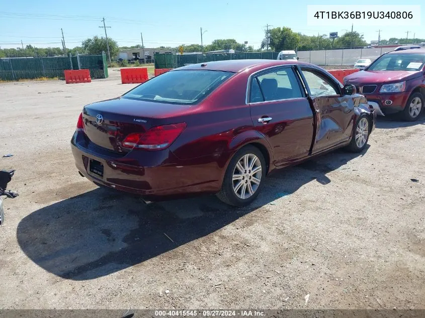 2009 Toyota Avalon Limited VIN: 4T1BK36B19U340806 Lot: 40415545