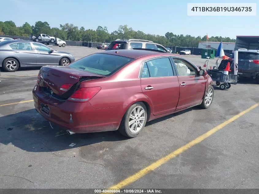 2009 Toyota Avalon Limited VIN: 4T1BK36B19U346735 Lot: 40486604