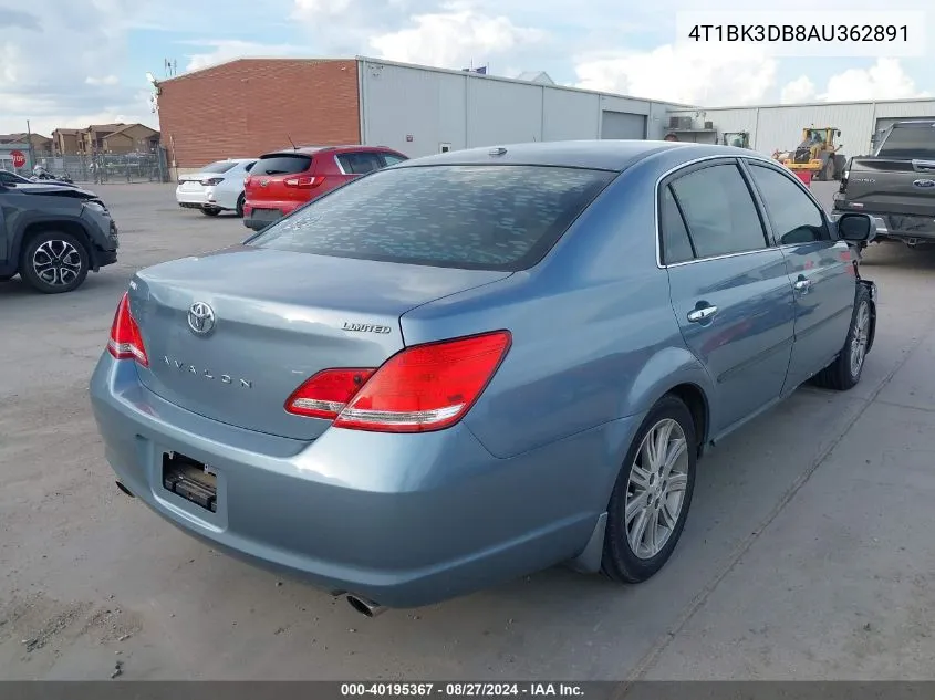 2010 Toyota Avalon Limited VIN: 4T1BK3DB8AU362891 Lot: 40195367