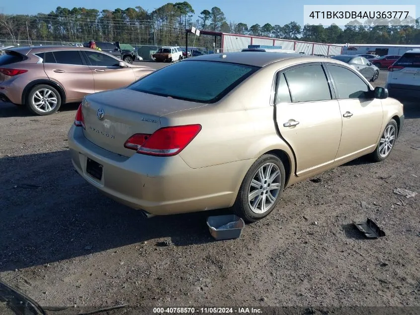 2010 Toyota Avalon Limited VIN: 4T1BK3DB4AU363777 Lot: 40758570