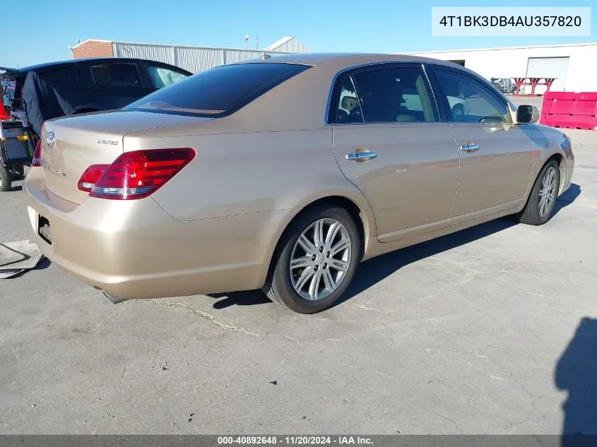 2010 Toyota Avalon Limited VIN: 4T1BK3DB4AU357820 Lot: 40892648