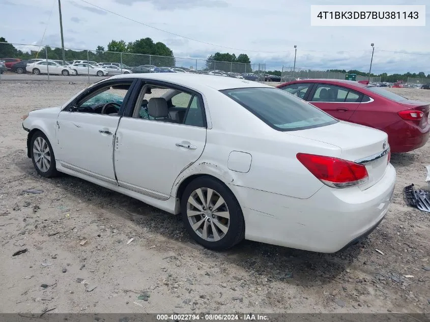 2011 Toyota Avalon Limited VIN: 4T1BK3DB7BU381143 Lot: 40022794