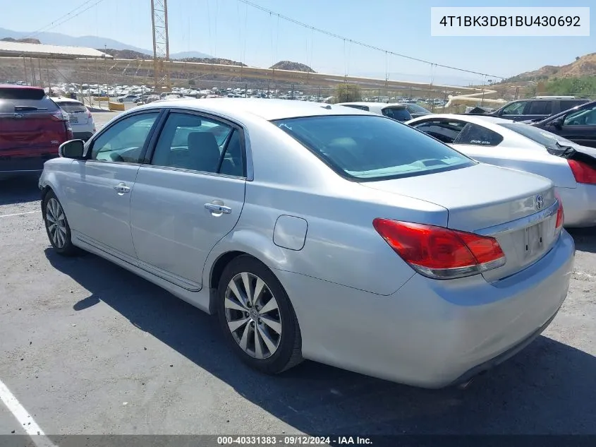 2011 Toyota Avalon Limited VIN: 4T1BK3DB1BU430692 Lot: 40331383