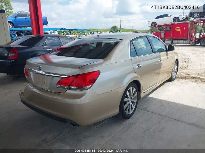 2011 Toyota Avalon Limited VIN: 4T1BK3DB2BU402416 Lot: 40345114