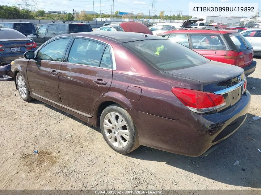 2011 Toyota Avalon VIN: 4T1BK3DB9BU419892 Lot: 40392062