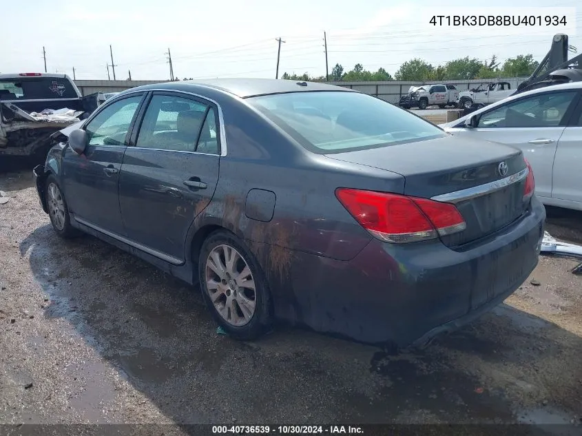 2011 Toyota Avalon VIN: 4T1BK3DB8BU401934 Lot: 40736539