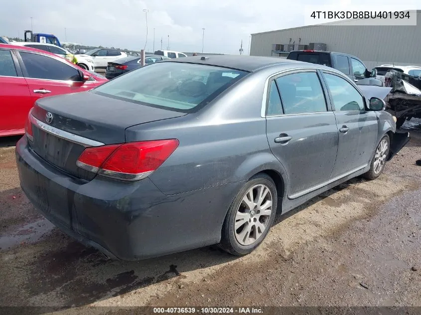 2011 Toyota Avalon VIN: 4T1BK3DB8BU401934 Lot: 40736539