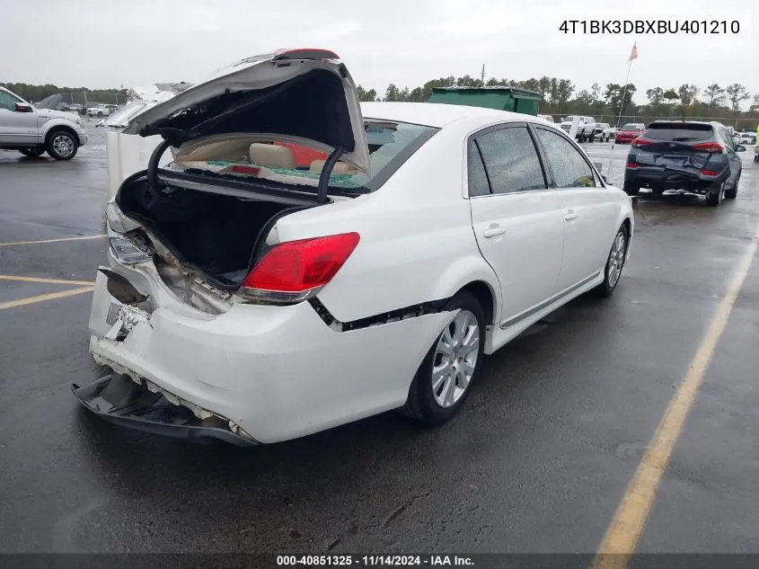 2011 Toyota Avalon VIN: 4T1BK3DBXBU401210 Lot: 40851325