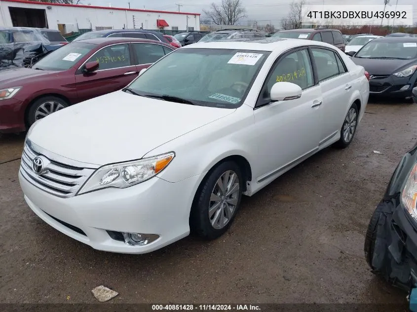 2011 Toyota Avalon Limited VIN: 4T1BK3DBXBU436992 Lot: 40851428