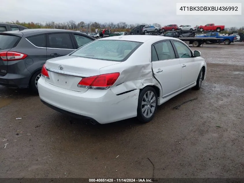 2011 Toyota Avalon Limited VIN: 4T1BK3DBXBU436992 Lot: 40851428