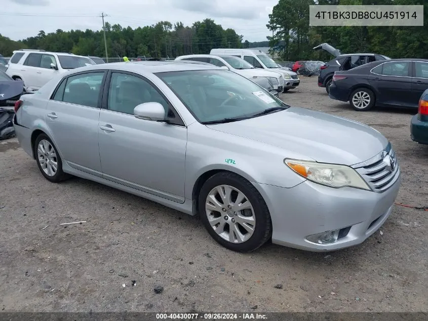 2012 Toyota Avalon VIN: 4T1BK3DB8CU451914 Lot: 40430077