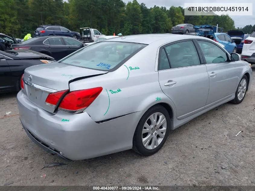 2012 Toyota Avalon VIN: 4T1BK3DB8CU451914 Lot: 40430077