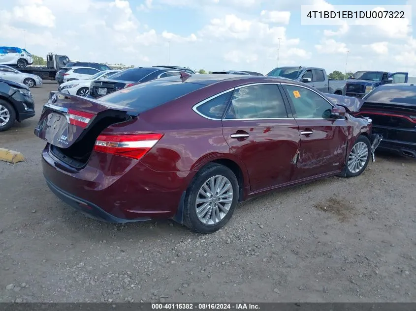 2013 Toyota Avalon Hybrid Limited VIN: 4T1BD1EB1DU007322 Lot: 40115382