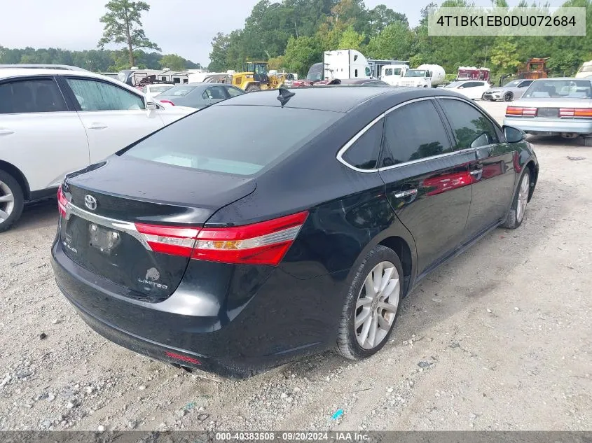 2013 Toyota Avalon Limited VIN: 4T1BK1EB0DU072684 Lot: 40383508