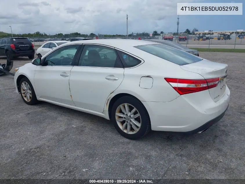 2013 Toyota Avalon Xle VIN: 4T1BK1EB5DU052978 Lot: 40439010