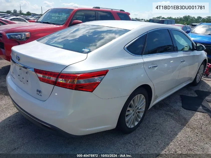 2013 Toyota Avalon Hybrid Xle Premium VIN: 4T1BD1EB3DU001781 Lot: 40475972