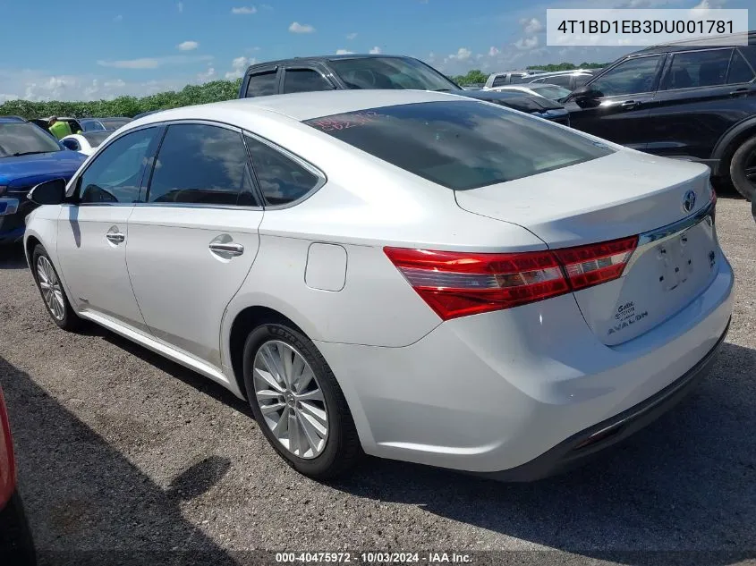 4T1BD1EB3DU001781 2013 Toyota Avalon Hybrid Xle Premium