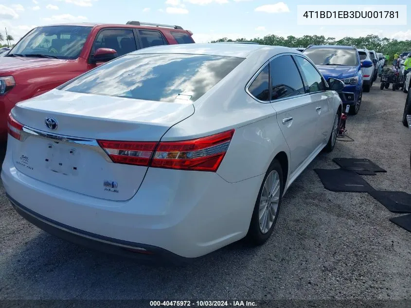 4T1BD1EB3DU001781 2013 Toyota Avalon Hybrid Xle Premium