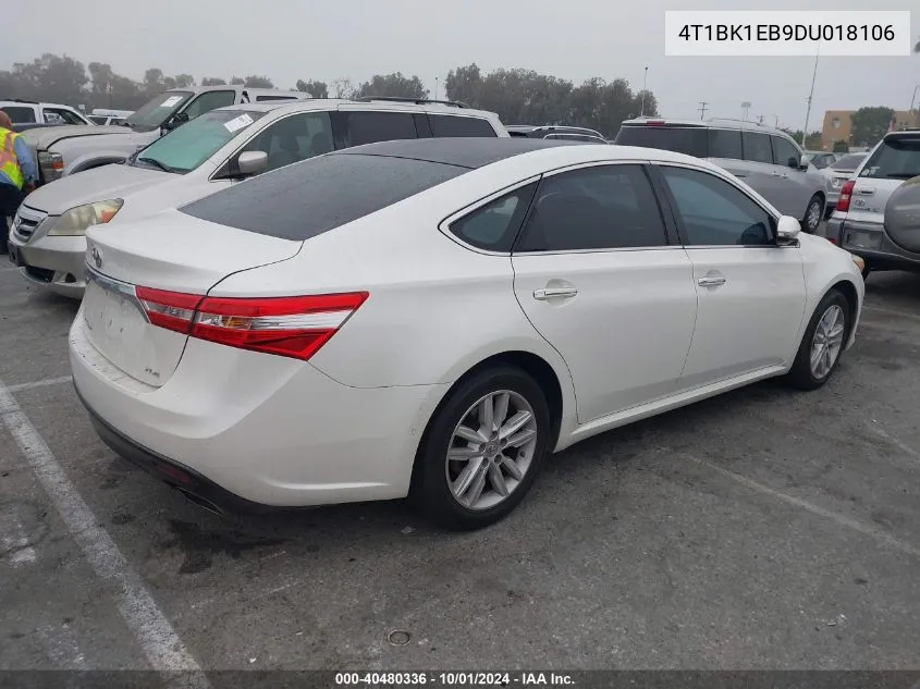 2013 Toyota Avalon Xle Premium VIN: 4T1BK1EB9DU018106 Lot: 40480336