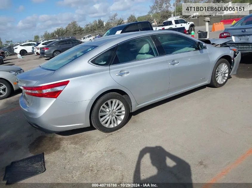 4T1BD1EB6DU006151 2013 Toyota Avalon Hybrid Xle Touring