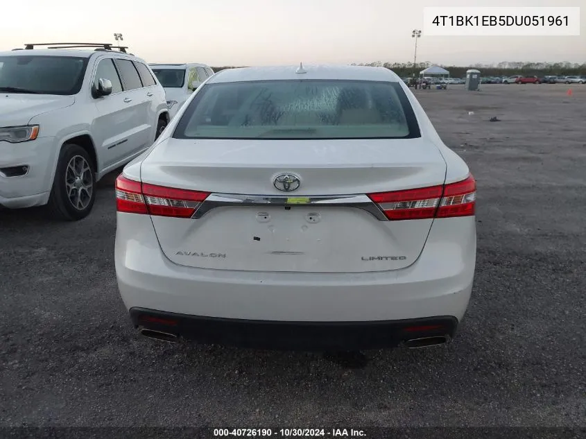 2013 Toyota Avalon Limited VIN: 4T1BK1EB5DU051961 Lot: 40726190