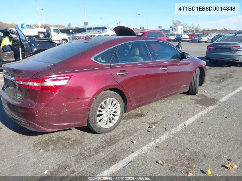 2013 Toyota Avalon Hybrid Limited VIN: 4T1BD1EB8DU014848 Lot: 40738645