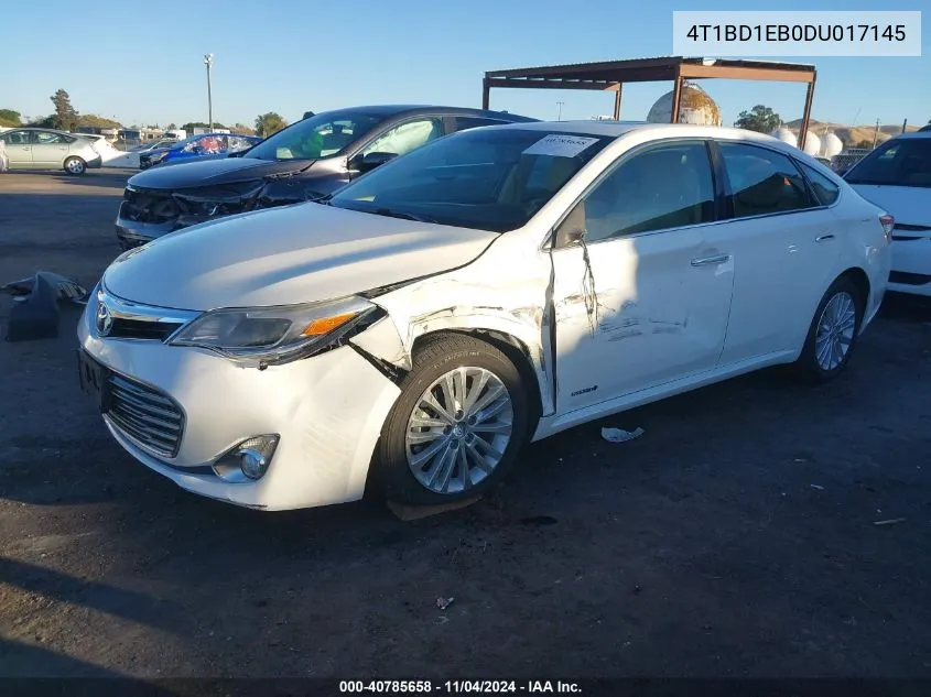 2013 Toyota Avalon Hybrid Xle Touring VIN: 4T1BD1EB0DU017145 Lot: 40785658