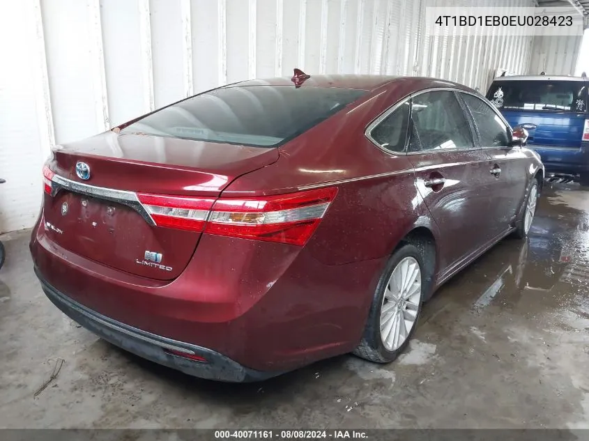 2014 Toyota Avalon Hybrid Limited VIN: 4T1BD1EB0EU028423 Lot: 40071161