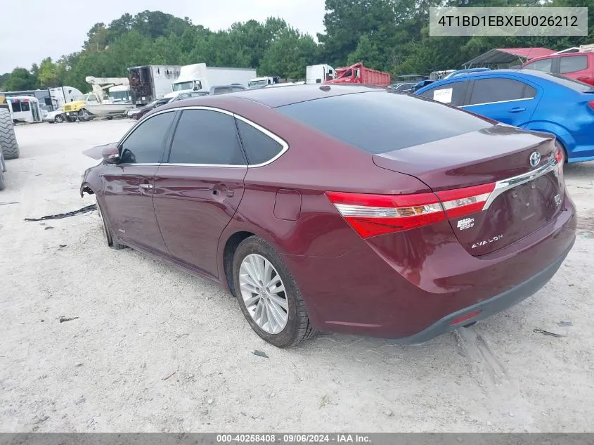 2014 Toyota Avalon Hybrid/Prem/Tour/Ltd VIN: 4T1BD1EBXEU026212 Lot: 40258408