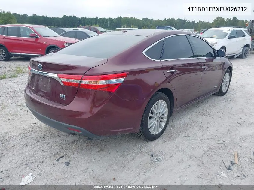 2014 Toyota Avalon Hybrid/Prem/Tour/Ltd VIN: 4T1BD1EBXEU026212 Lot: 40258408