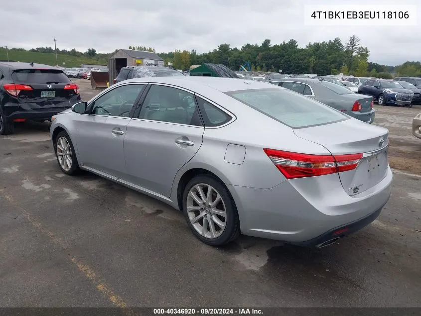 2014 Toyota Avalon Xle Touring VIN: 4T1BK1EB3EU118106 Lot: 40346920