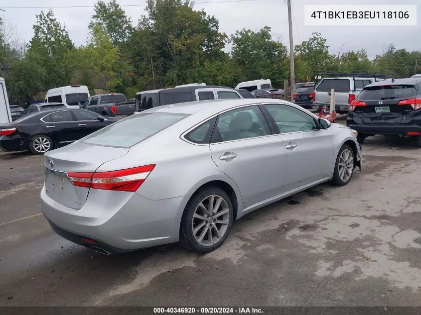 2014 Toyota Avalon Xle Touring VIN: 4T1BK1EB3EU118106 Lot: 40346920