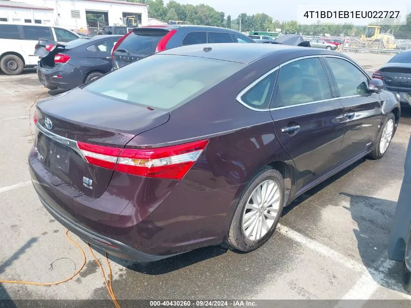 2014 Toyota Avalon Hybrid Xle Touring VIN: 4T1BD1EB1EU022727 Lot: 40430260