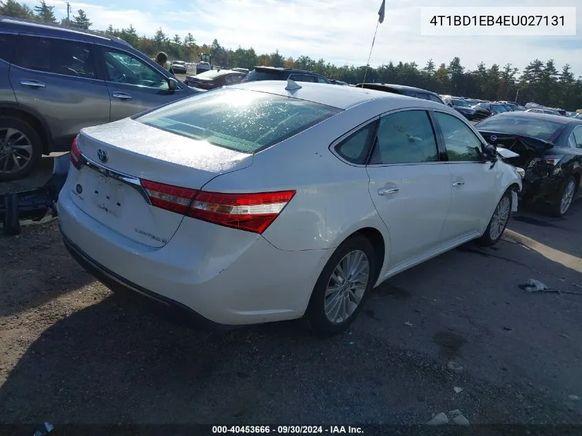 2014 Toyota Avalon Hybrid Hybrid/Prem/Tour/Ltd VIN: 4T1BD1EB4EU027131 Lot: 40453666