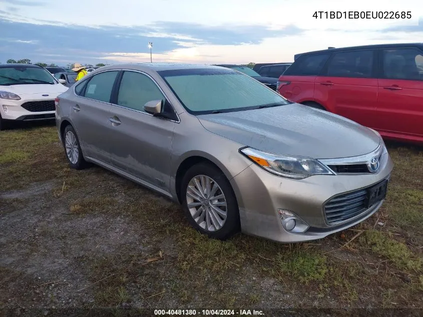 2014 Toyota Avalon Hybrid Limited VIN: 4T1BD1EB0EU022685 Lot: 40481380