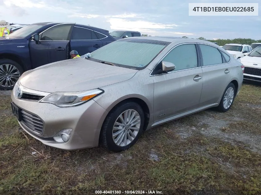 2014 Toyota Avalon Hybrid Limited VIN: 4T1BD1EB0EU022685 Lot: 40481380