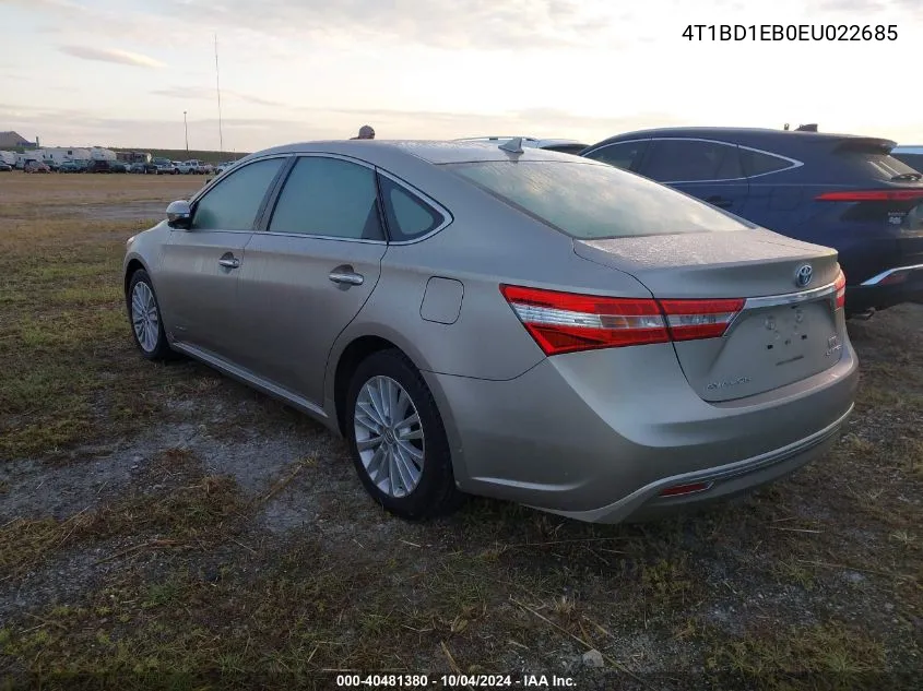 2014 Toyota Avalon Hybrid Limited VIN: 4T1BD1EB0EU022685 Lot: 40481380