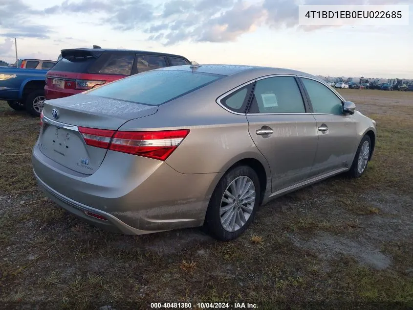 2014 Toyota Avalon Hybrid Limited VIN: 4T1BD1EB0EU022685 Lot: 40481380