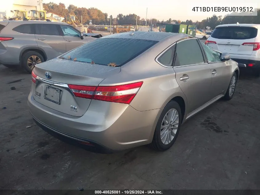 2014 Toyota Avalon Hybrid Xle Touring VIN: 4T1BD1EB9EU019512 Lot: 40525081