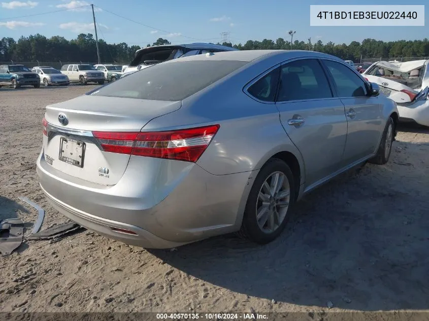 2014 Toyota Avalon Hybrid Xle Touring VIN: 4T1BD1EB3EU022440 Lot: 40570135